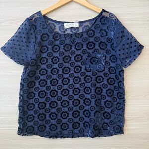 Abercrombie & Fitch Sheer Floral Top Blue Short Sleeve Size S